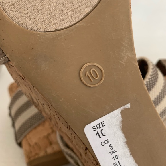 C established 1946 Tan/Stripe Fabric Stride Cork Wedges Slide Sandals Women’s 10 - Picture 10 of 11